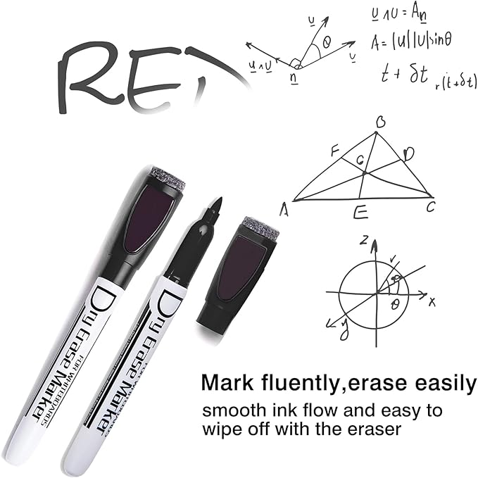 Volcanics Magnetic Dry Erase Markers With Eraser Low Odor Fine Tip Whiteboard Markers White Board Pens for Office Home and School, Pack of 90, Black