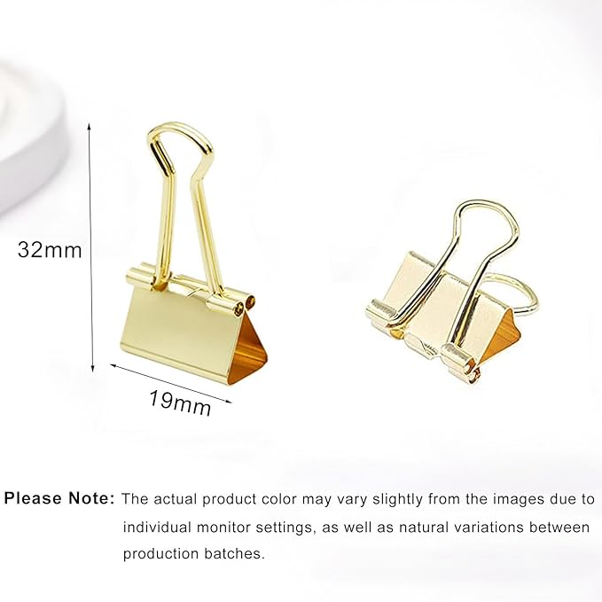 50 Pack Small Gold Binder Clips 3/4 Inch (19 mm), Colored Little Paper Clamps, Tiny Mini Paper Clips for Office Home School Business 0.75"