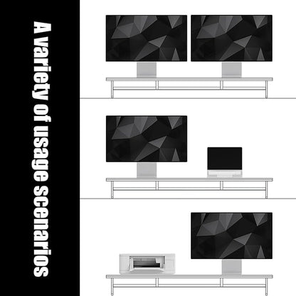 Dual‑Tier Monitor Stand for Modern Desk Setup – Minimalist Wooden and Metal Riser Shelf with Transparent Acrylic Feet for Dual Monitors, Laptops, Home Office Aesthetic，Black and White