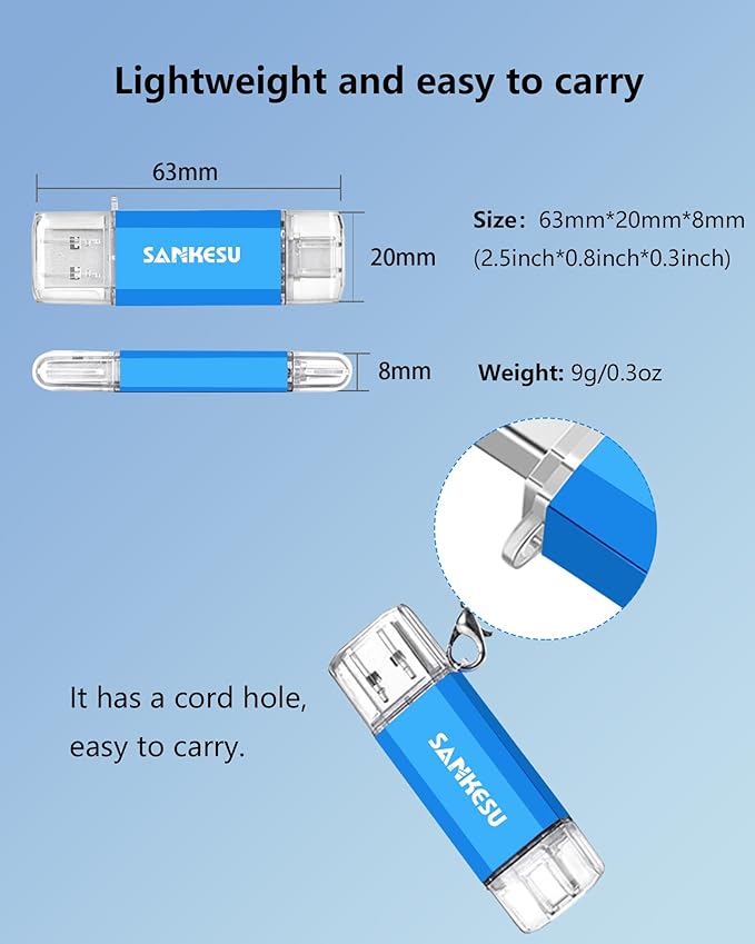 2 Pack 128GB USB C Flash Drive 120MB/s, 3.0 Jump Drive USB-A & Type-C OTG Memory Stick, Dual Thumb Drive for PC/Laptop/Type C Cell Phone and Tablet (Silver/Blue)