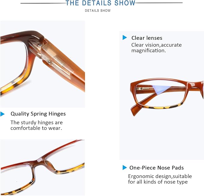 Henotin 5-Pack Reading Glasses Blue Light Blocking Anti Eyestrain Computer Reading Glasses for Women and Men Readers (Mix Color-C2, 0.50, Diopters)
