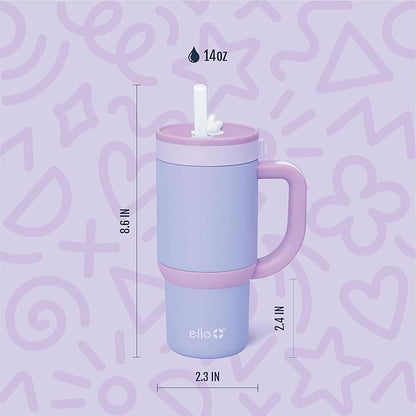 Ello Oasis 14oz Stainless Steel Toddler Tumbler with Handle & Retracting Straw, 100% Leakproof, Double-Wall Vacuum Insulated, Kids Water Bottle for School, BPA Free, Dishwasher Safe, Lavender Fields