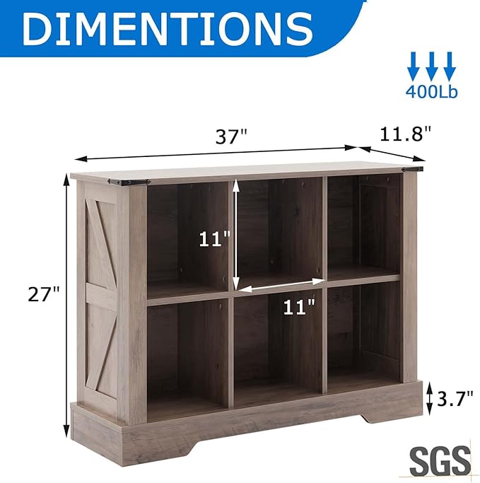 6 Cube Storage Organizer with LED Lights, Wooden Bookcase with Storage, Modern Cube Shelf for Living Room, Bedroom, Home Office - Grey