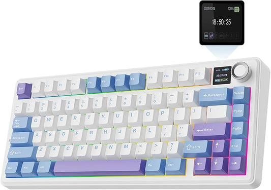 EPOMAKER X Aula F75 MAX Wireless Mechanical Keyboard with TFT Screen and Knob, Gasket Gaming Keyboard in 75% Layout, Hot Swappable, RGB Backlight, for PC/Mac/Linux (Blue&White&Purple)