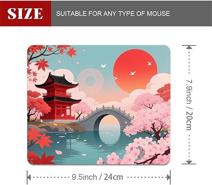 Square Mouse Pad Japanese Sunset Scenery, Personalized Premium-Textured Custom Mouse Mat Design, Washable Mousepad Cloth, Non-Slip Rubber Base Computer Mouse Pads for Wireless Mouse