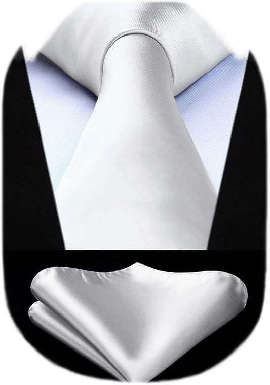 HISDERN Mens Solid Color Ties Formal Satin Necktie and Pocket Square Set Classic Wedding Business Tie & Handkerchief