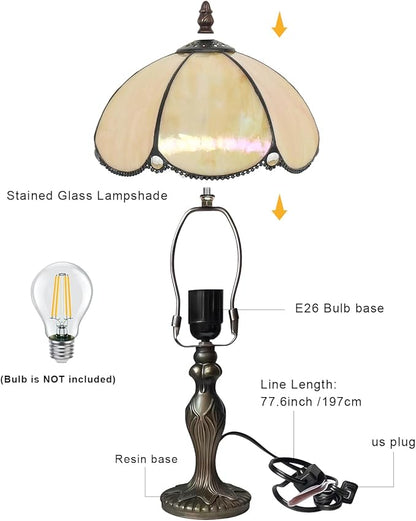 Stained Glass Lamp, Simple European Table Lamp, 8 Inch Small Antique Lamp, for Bedside Nightstand Bedroom Living Room Home Office