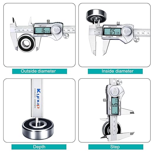 Kynup Digital Caliper, Caliper Measuring Tool Outside Micrometer, Vernier Dial Caliper Stainless Steel, IP54 Splash Proof Protection, Inch Metric Fraction Conversion, Large LCD Screen (6Inch/150mm)