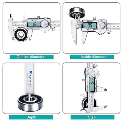 Kynup Digital Caliper, Caliper Measuring Tool Outside Micrometer, Vernier Dial Caliper Stainless Steel, IP54 Splash Proof Protection, Inch Metric Fraction Conversion, Large LCD Screen (6Inch/150mm)