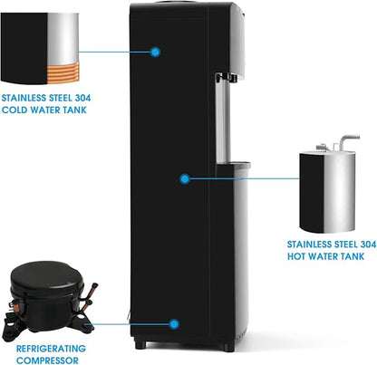 Water Coolers 5 Gallon Top Load,Hot/Cold Water Cooler Dispenser, Innovative Slim Design Energy Saving Freestanding with Child Safety Lock for Home or Office Black