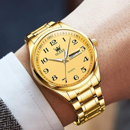 OLEVS Mens Watch Stainless Steel Analog Quartz Watches for Men Day Date Easy Read Diamond Waterproof Dress Luxury Classic Casual Big Face Blue/Black/Gold/Silver Roman Arabic Numerals Men's Wrist Watch