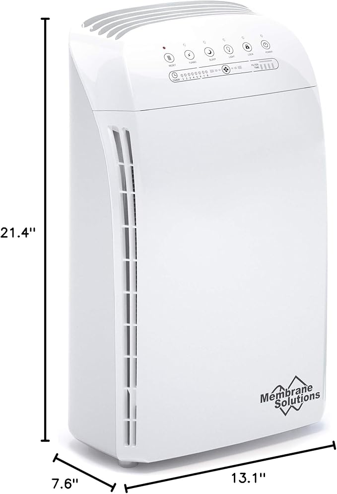 Membrane Solutions MSA3 Air Purifier for Home, Room Up to 1590 sq ft. H13 True HEPA Filter Air Purifier for Bedroom 22db, 100% Ozone Free Air Cleaner for Smoke, Pet Odor Remove 99.97% Allergens, Dust