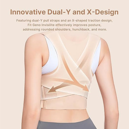 Fit Geno Posture Corrector for Women Invisilite: Invisible Lightweight Back Brace for Neck Shoulder & Upper Back Pain Relief - Improve Posture Correct Hunchback Slouching Under Clothes XX-Large