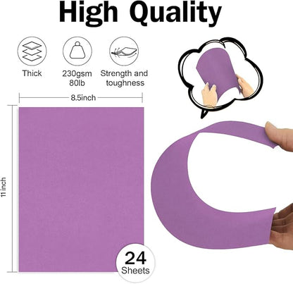 Purple Cardstock 8.5 x 11 80lb Halloween Card Stock For Printer, Goefun 24 Sheets Purple Construction Paper for Wedding Invitations, DIY Cards, Menus, Crafts