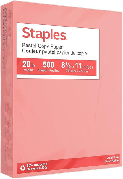 Staples 678824 Pastel Colored Copy Paper 8 1/2-Inch X 11-Inch Salmon 500/Ream (14783)