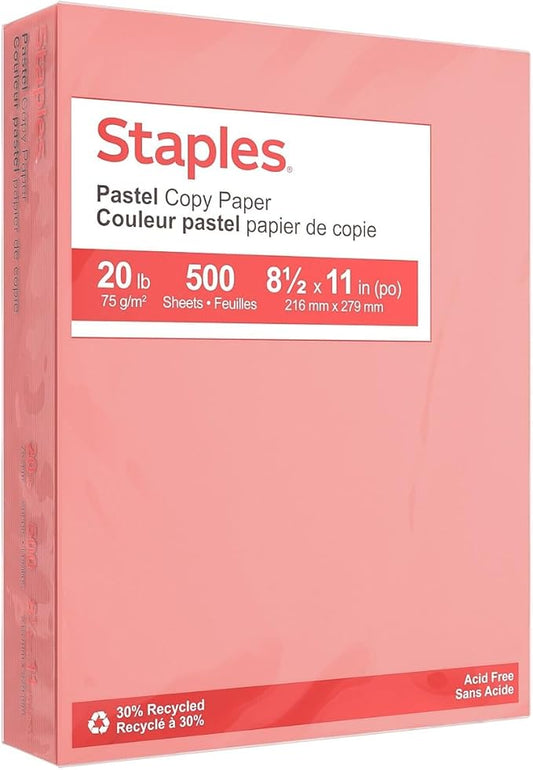 Staples 678824 Pastel Colored Copy Paper 8 1/2-Inch X 11-Inch Salmon 500/Ream (14783)