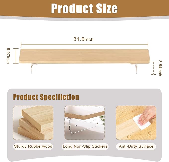 Dual Monitor Stand Riser, Wooden Computer Monitor Stand No Assembly Required Exquisite Monitor Stand for Computer Laptop Printer TV