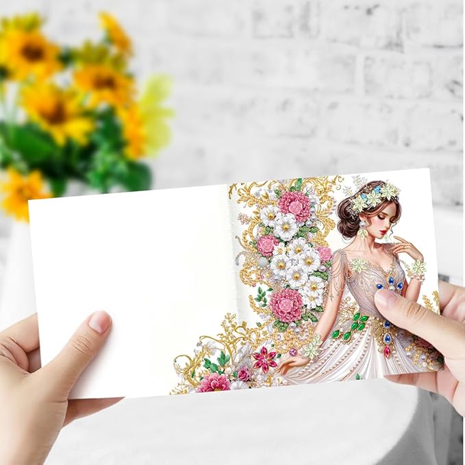 6pcs DIY Dress Girl Diamond Art Painting Greeting Cards Kit, Rhinestone Art Holiday Birthday Card Set with Envelopes, DIY Festival Craft for Girlfriend, Christmas Valentine Gift Making Supplies