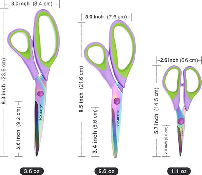 Scissors All Purpose, Sharp Titanium Blades Shears, Rubber Soft Grip Handle, Multipurpose scissors 3 pack, Great for Office, Fabric, Craft, Sewing, Arts, School and Home Supplies, Green
