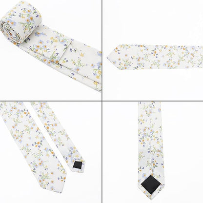 Cotton Floral Ties for Men 2.76" Men's Skinny Tie Linen Flower Printed Neck Tie for Wedding Dating Party