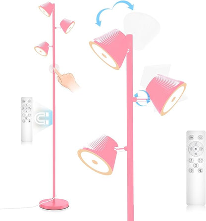 42W LED Tree Floor Lamp, 68" Modern Dimmable Floor Lamps for Living Room with Remote & Touch Control, with 3 Rotatable Lights 4 Color Temperatures, Tall Standing Lamp for Bedroom Office, Pink