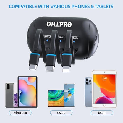 OHLPRO Retractable Backseat Car Charger [2 Pack], 3-in-1 Multi Car Charging Station with USB-C/USB-i/Micro-USB, 15W Fast Charging for iPhone, Samsung, Android, Headrest Mount for Uber Taxi Rideshare