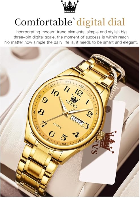OLEVS Mens Watch Stainless Steel Analog Quartz Watches for Men Day Date Easy Read Diamond Waterproof Dress Luxury Classic Casual Big Face Blue/Black/Gold/Silver Roman Arabic Numerals Men's Wrist Watch