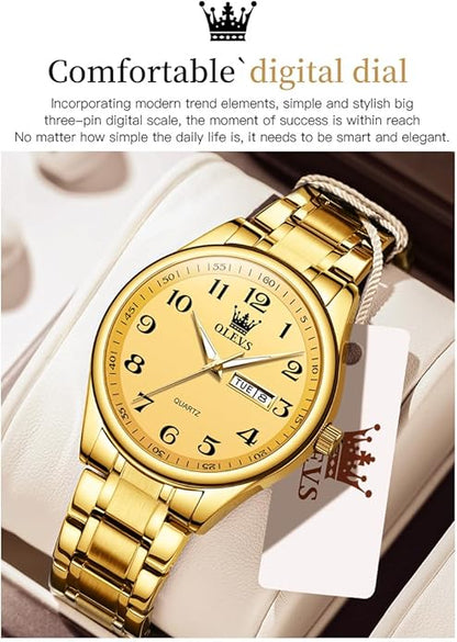 OLEVS Mens Watch Stainless Steel Analog Quartz Watches for Men Day Date Easy Read Diamond Waterproof Dress Luxury Classic Casual Big Face Blue/Black/Gold/Silver Roman Arabic Numerals Men's Wrist Watch