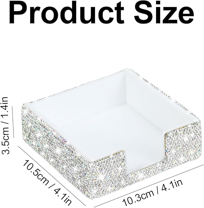 MultiBey Bling Crystal Sticky Notes Holder 4x4 inches Memo Pad Holder Post it Note Dispenser Desk Supplies Organizer Accessories for Office Home Schools Supplies (Sliver ﻿