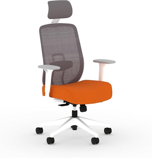 HON Altern Ergonomic Office Chair with Headrest, Arms, Wheels, Foam Cushion Seat, Mid Back Home Office Desk Chair Comfy, Height Adjustable Arms, Synchro-Tilt, White Frame, Apricot