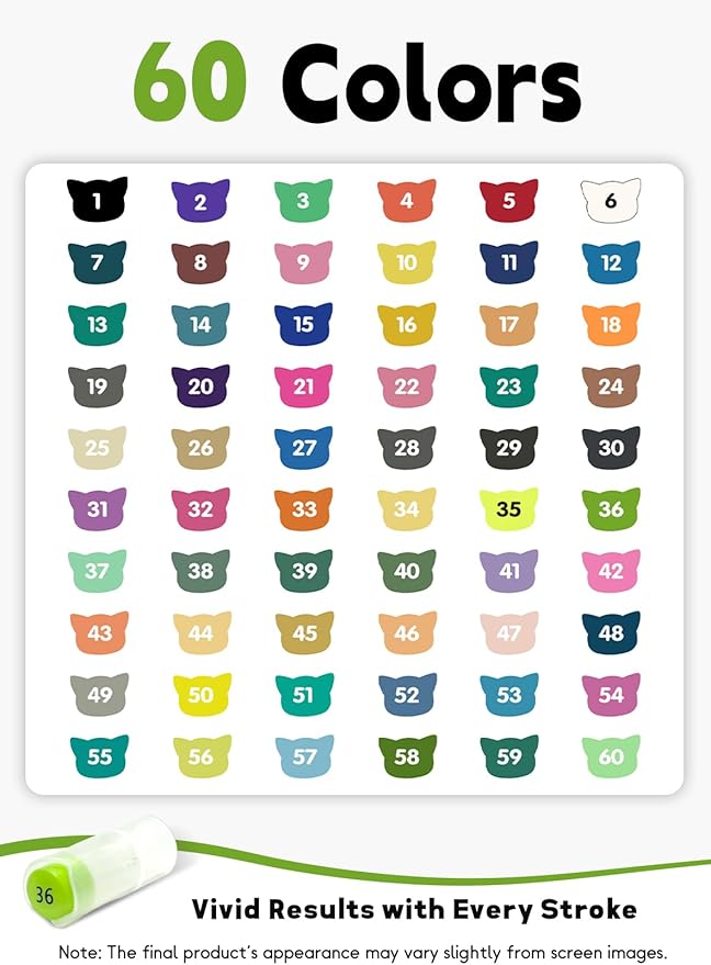 YHC 60 Colors Acrylic Paint Pens with Free App, Dual Tip Acrylic Paint Markers with Brush Tip and Fine Tip for Adults, Kids, Eggs, Wood, Rock, Canvas, Plastic, Stone, Glass, Ceramic