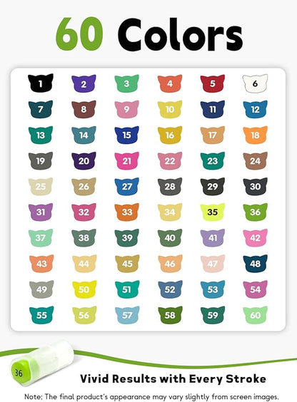 YHC 60 Colors Acrylic Paint Pens with Free App, Dual Tip Acrylic Paint Markers with Brush Tip and Fine Tip for Adults, Kids, Eggs, Wood, Rock, Canvas, Plastic, Stone, Glass, Ceramic