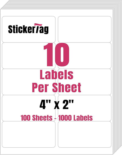10UP 2" x 4" Shipping Labels Compatible with Laser & Inkjet Printers, Address Mailing Labels Self Adhesive Sticker Labels (100 Sheets,1000 Labels)
