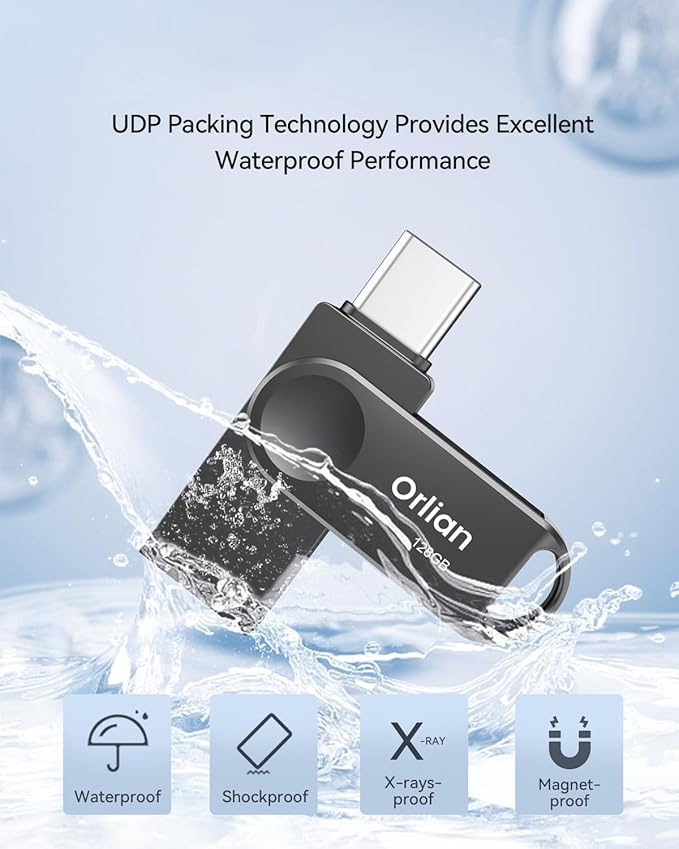 2PCS 128GB USB C Flash Drive for Phone, Dual USB 3.0 Phone Thumb Drive Type-C & USB-A, up to 110MB/S Metal Waterproof Swivel Memory Stick for iPhone 15/16/17, Android, Tablet, Computer PC