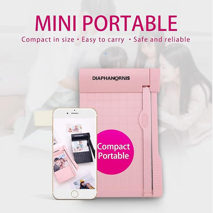 Mini Paper Trimmer, Guillotine Compact Paper Cutter, 1/4-Inch Grid for Precision Cutting, Straight Cuts Up to 3 Sheets, Perfect for Photos,Coupons,Card Making and Small Craft Projects (Pink)