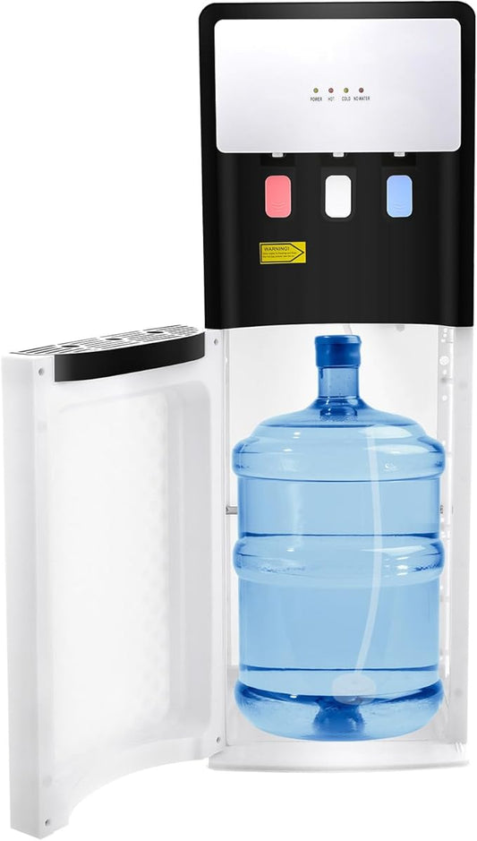 Bottom Loading Water Dispenser, 500W Floor Standing Water Cooler for 5 Gallon Bottle, 3 Temperature Settings Water Jug(Hot, Cold & Room Water) for Both Home, Offices (White)