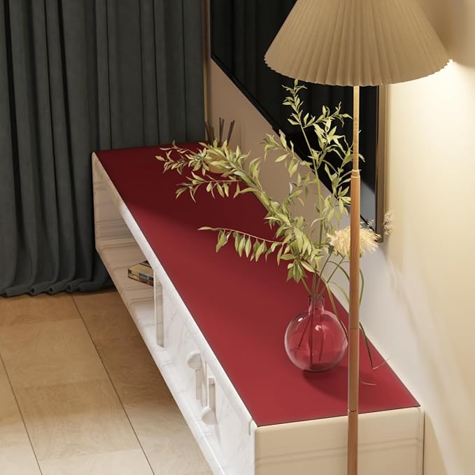 Leather Dresser Cover,1.8mm Thick,14x84 Inch,Dresser Protector Top,Dresser Top Protector,Dresser Cover Top,Dresser Top Cover,Dresser Cover Top for Bedroom.(Black+Wine Red,14x84)