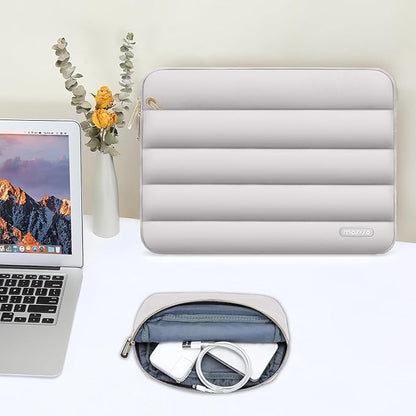 MOSISO 13.3 inch Laptop Case, 13-13.3 inch Puffy Laptop Sleeve Compatible with MacBook Air 13 13.6 M4 M3 M2 M1/Pro 13/Pro 14, HP Dell ASUS Lenovo,Polyester Horizontal Bag with Small Case, Gray