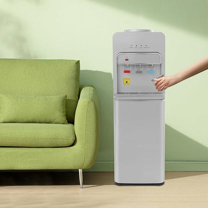 Bottom Loading Water Cooler, Standing Water Dispenser with 3 Temperature Settings - Hot, Cold & Room Water, Water Dispensers for Homes, Kitchens, Offices, Dorms (Silver)