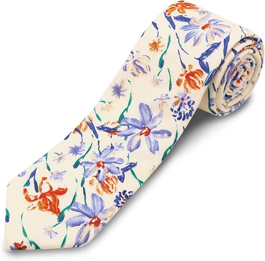 Cotton Floral Ties for Men 2.76" Men's Skinny Tie Linen Flower Printed Neck Tie for Wedding Dating Party