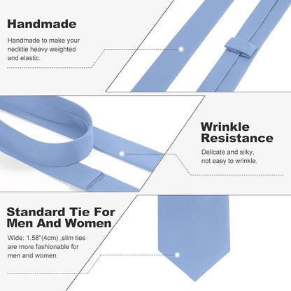 Skinny Ties Black Ties For Men and Women Solid Pure Color 1.58" (4CM) Plain Formal Slim Neckties