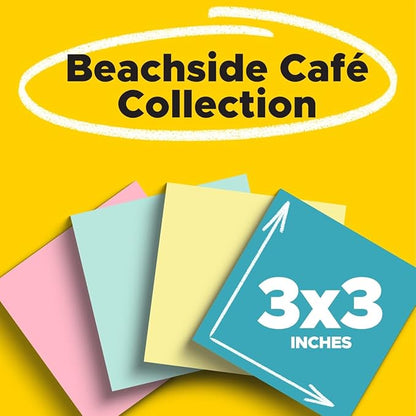 Post-it Notes, 3x3 in, 4 Pads, America's #1 Favorite Sticky Notes, Beachside Café Collection, Pastel Colors (Pink, Mint, Yellow), Recyclable (5401)