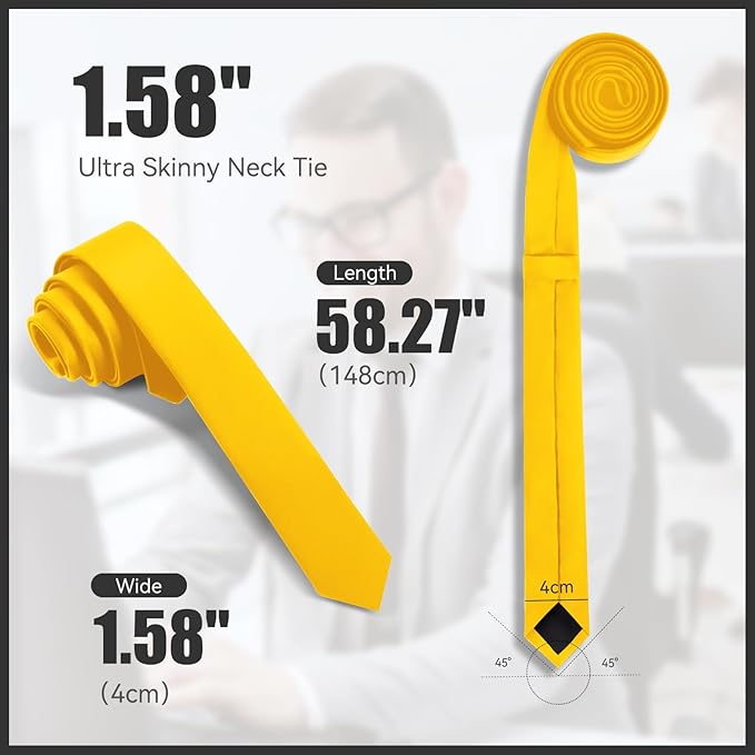 Skinny Ties Black Ties For Men and Women Solid Pure Color 1.58" (4CM) Plain Formal Slim Neckties