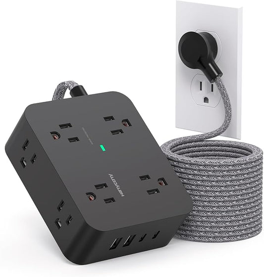 Extension Cord 25 Ft, HANYCONY Surge Protector Power Strip with 8 Outlets 4 USB Ports(2 USB C), Long Cord, Wall Mount, Desk USB Charging Station for Home Office College Dorm Room Essentials