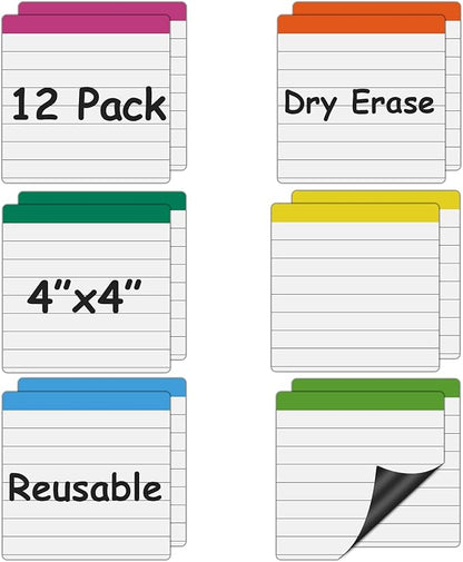 Durable Lined Sticky Notes Magnets,Small Magnetic Pads,Square 4X4 12 Pieces