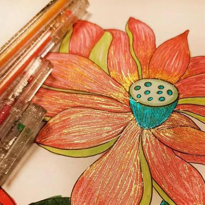 Grabie Glitter Gel Pens,12 Colors Gel Pens for Coloring,Metallic Vibrant Sparkle Colorful Pen, Colored Neon Gel Pens for Adult Coloring Books, Sparkle Pen, Gelly Roll Pens