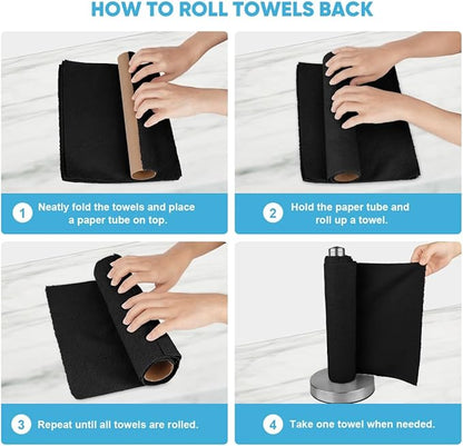 AIDEA Microfiber Cleaning Cloth Roll 55 Sheets, Black Microfiber Towels for Cars, Shop Rags Washable, Cleaning Rags Reusable Paper Towels for Automotive, Workshops, House, Cleaning Supplies 11×9"