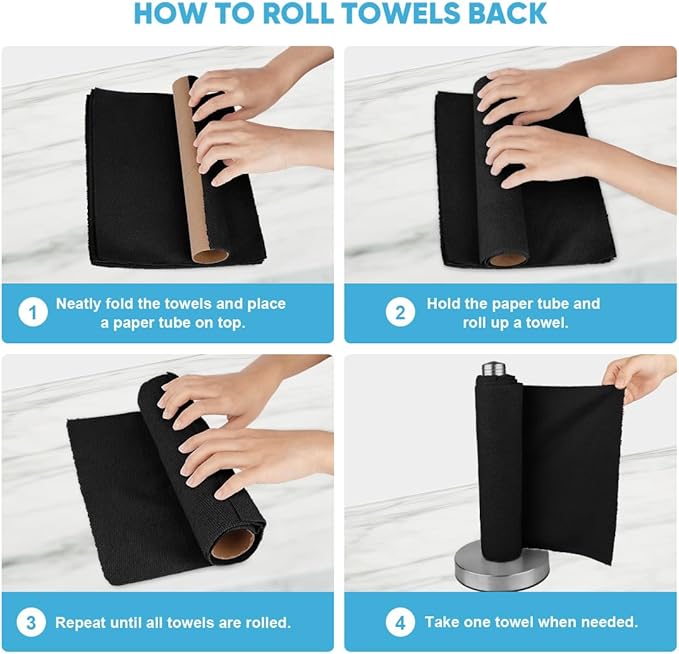 AIDEA Microfiber Cleaning Cloth 330 Sheets 6 Roll, Black Microfiber Towels for Cars, Shop Rags Washable, Cleaning Rags Reusable Paper Towels for Automotive, Mechanic, Workshops, House, 11×9"