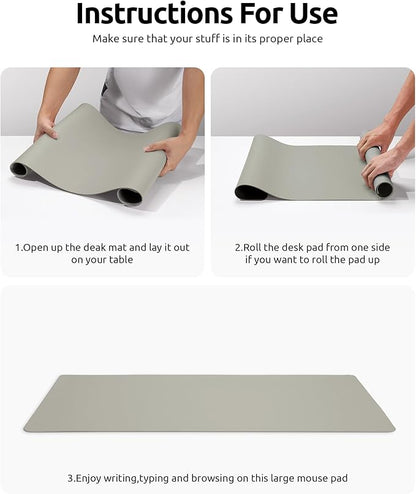 YSAGi Leather Desk Pad Protector, Office Desk Mat, Large Mouse Pad, Non-Slip PU Leather Desk Blotter, Laptop Desk Pad, Waterproof Desk Writing Pad for Office and Home (Olive Beige, 35.4" x 17")
