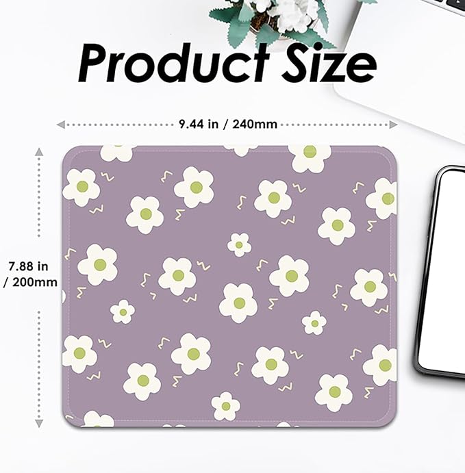 Square Mouse Pad with Stitched Edge, Premium Mousepad Washable Cloth. Computer Mouse Pad with Non-Slip Rubber Base, Mouse Pads for Computers Laptop Mouse 9.25x7.75x0.12 inch-Flower6